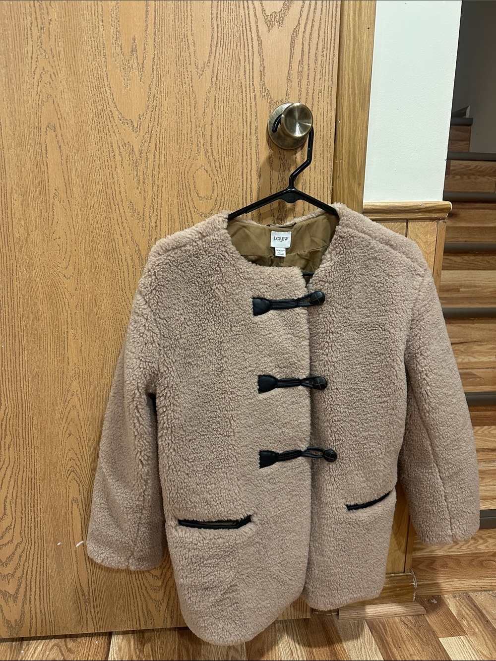 J. Crew Tan Teddy Toggle Jacket with Black Trim